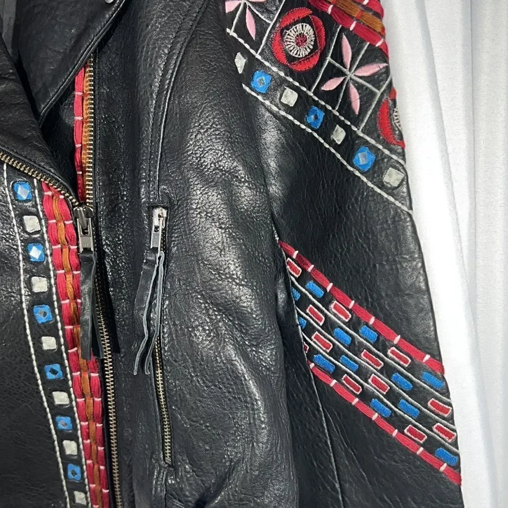 FREE PEOPLE MARI MOTO LEATHER JACKET NEW MEDIUM - Picture 7 of 16
